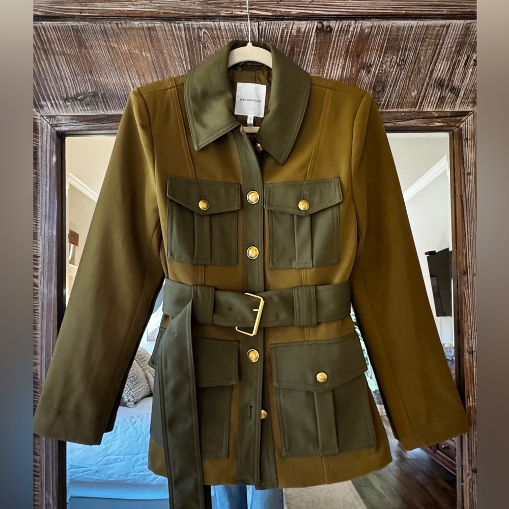 Avec Les Filles Army Green Utility Jacket with Gold Buttons - Picture 5 of 7